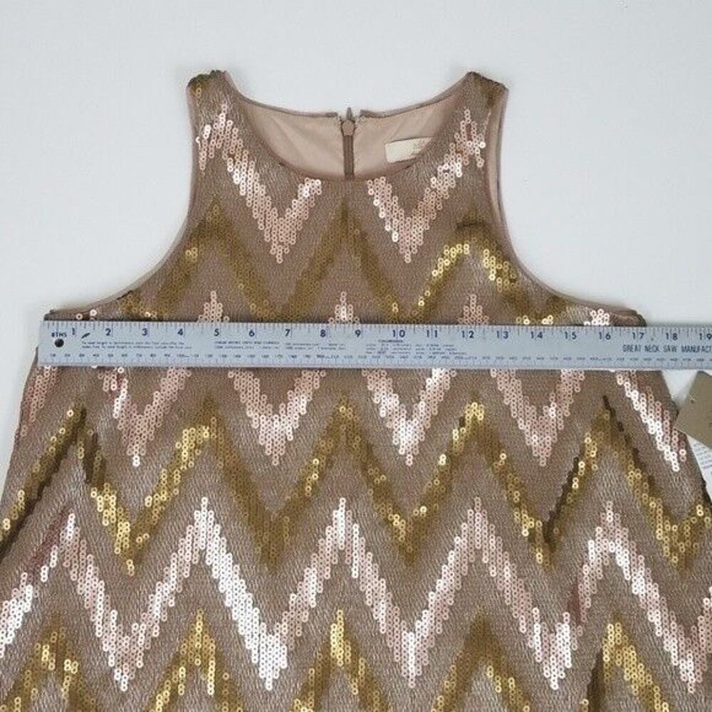 NWT Aidan Mattox Size 4 Sequin Chevron Pattern A-Line Mini Dress Beige $230 - Picture 8 of 8